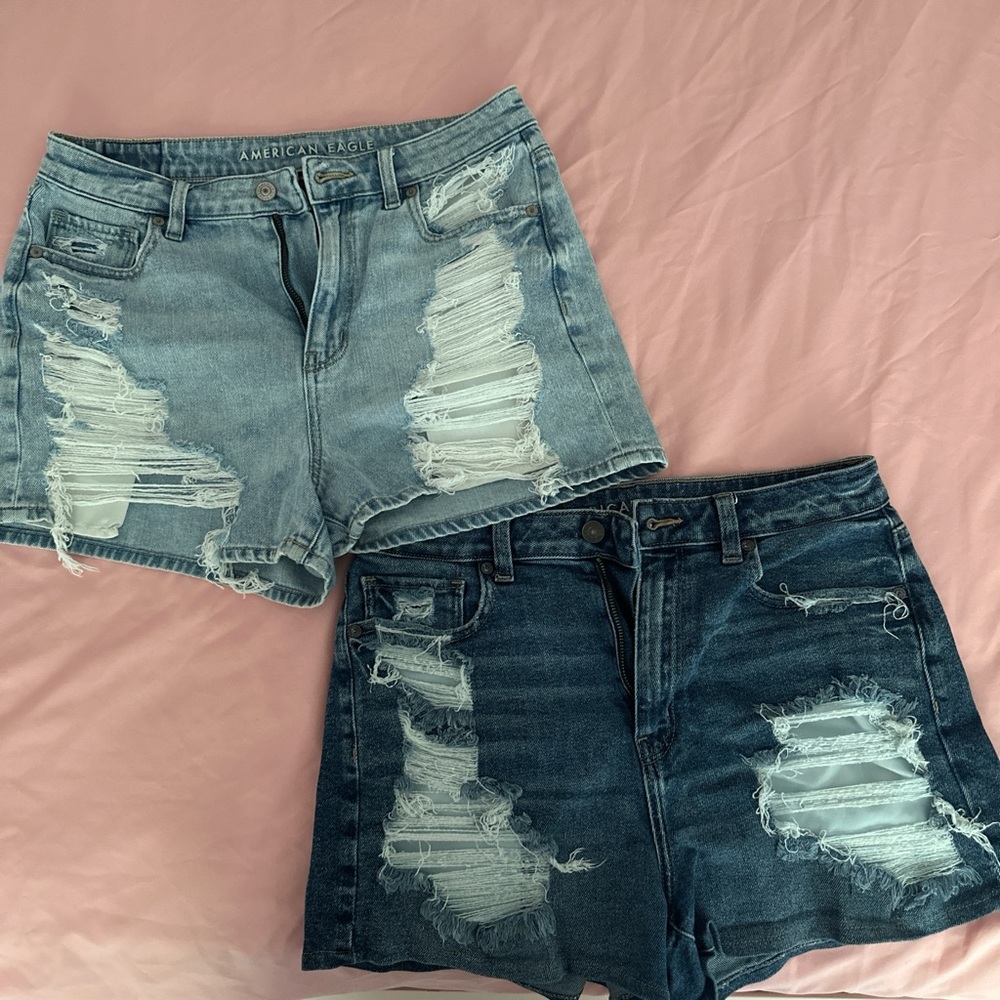 American Eagle Outfitters Light and Dark Blue Distressed Shorts